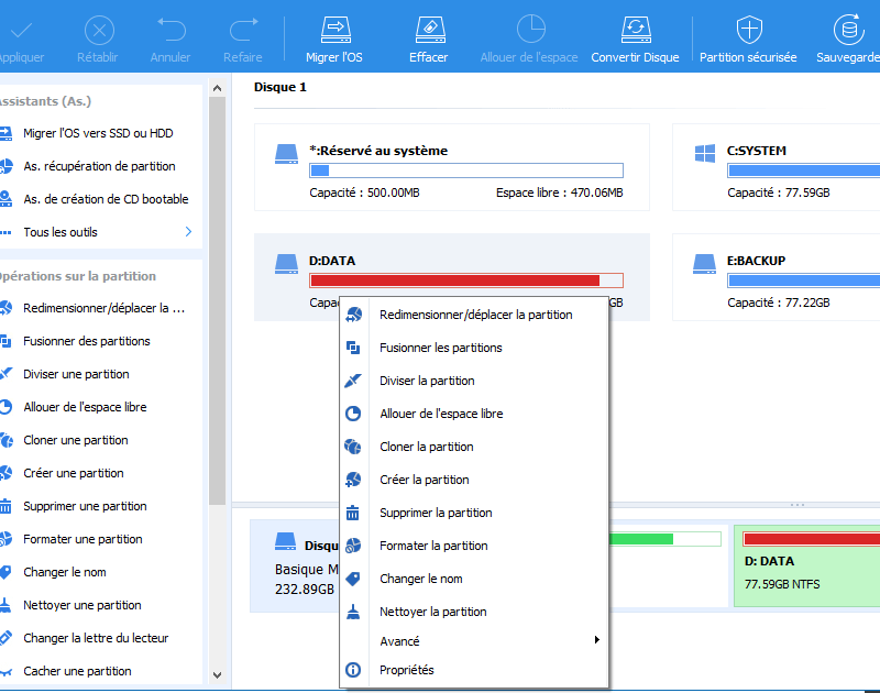 redimensionner une partition